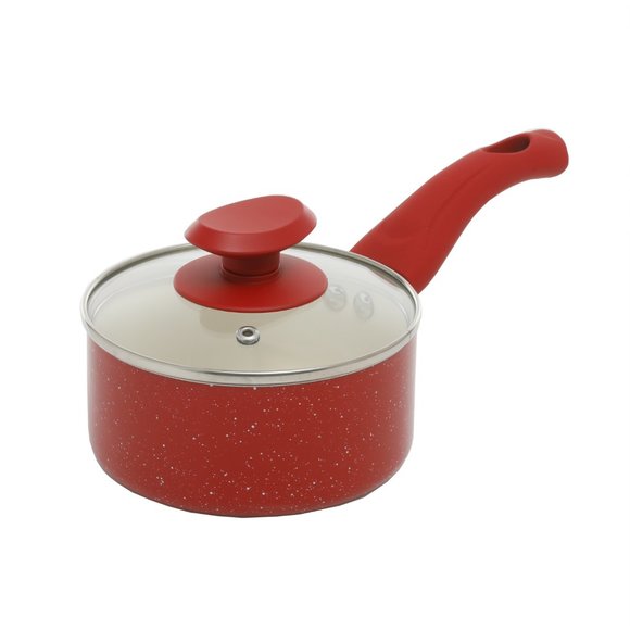 OSTER SAN JACINTO 9PC COOKWARE SET, RED SPECKLE, WHITE CERAMIC INTERIOR - Picture 5 of 9